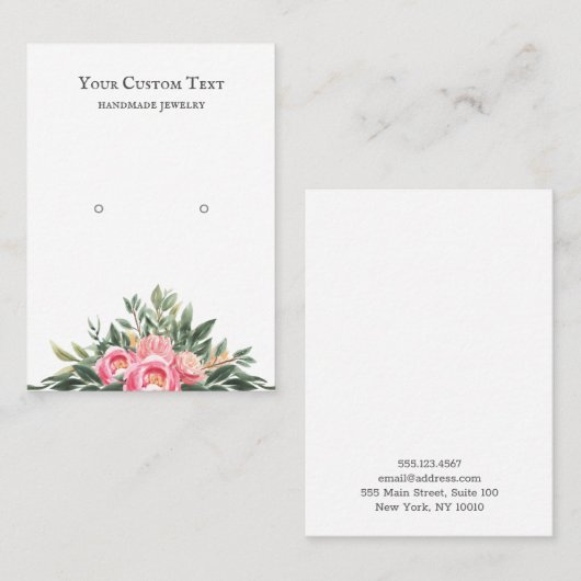 水彩ピンクブーケジュエリーイヤリングディスプレイ 名刺 (正面/裏面)