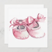 水彩ピンクブーティ新生児ガール 招待状 (正面/裏面)