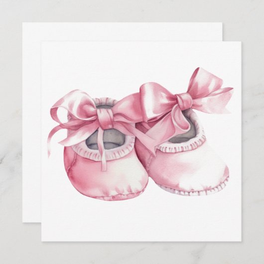 水彩ピンクブーティ新生児ガール 招待状 (正面/裏面)