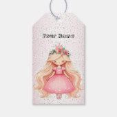 水彩ピンクプリンセス誕生日パーティーかわいい ギフトタグ (正面)