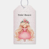 水彩ピンクプリンセス誕生日パーティーかわいい ギフトタグ (裏面)