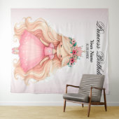 水彩ピンクプリンセス誕生日パーティーかわいい タペストリー (インサイチュ(横))
