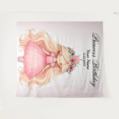 水彩ピンクプリンセス誕生日パーティーかわいい タペストリー (正面(横))