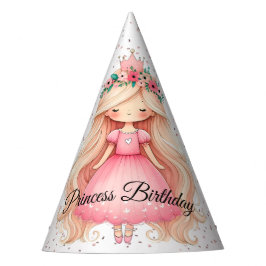 水彩ピンクプリンセス誕生日パーティーかわいい パーティーハット