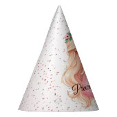 水彩ピンクプリンセス誕生日パーティーかわいい パーティーハット (左)