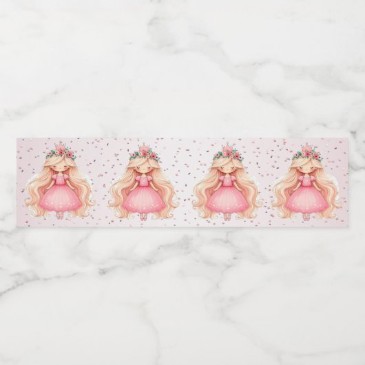 水彩ピンクプリンセス誕生日パーティーかわいい ペットボトルラベル (シングルラベル)