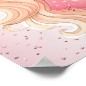 水彩ピンクプリンセス誕生日パーティーかわいい ポスター (角)