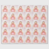 水彩ピンクプリンセス誕生日パーティーかわいい ラッピングペーパー (フラット)