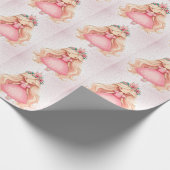 水彩ピンクプリンセス誕生日パーティーかわいい ラッピングペーパー (角)