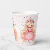 水彩ピンクプリンセス誕生日パーティーかわいい 紙コップ (裏面)
