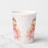水彩ピンクプリンセス誕生日パーティーかわいい 紙コップ (右)