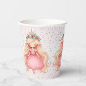 水彩ピンクプリンセス誕生日パーティーかわいい 紙コップ (正面)
