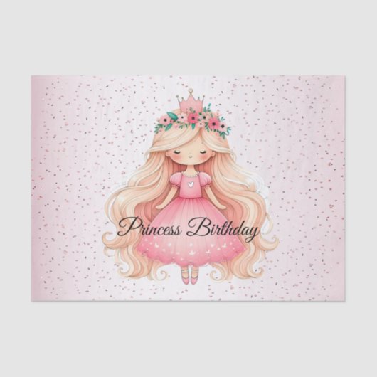 水彩ピンクプリンセス誕生日パーティーかわいい 薄葉紙 (正面)