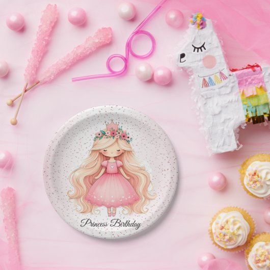 水彩ピンクプリンセス赤ちゃんシャワーパーティーかわいい ペーパープレート (パーティー)