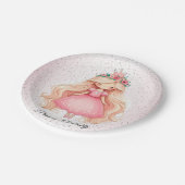 水彩ピンクプリンセス赤ちゃんシャワーパーティーかわいい ペーパープレート (アングル)