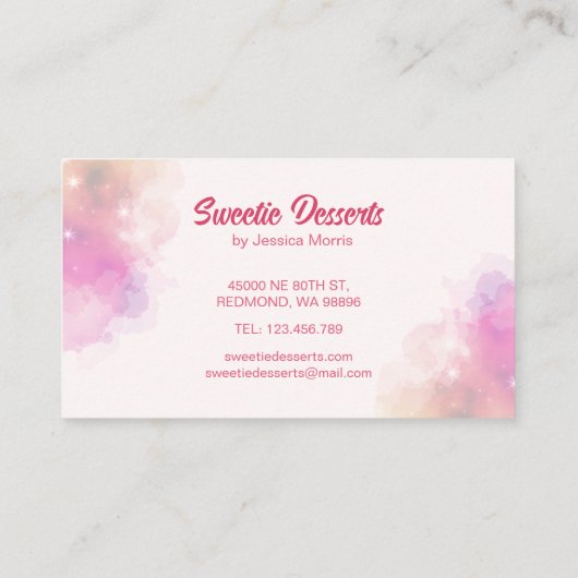 水彩ピンクプロフェッショナルペストリーベーカリー 名刺 (裏面)