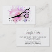 水彩ピンクヘアスタイリスト美容師（ばちゃばちゃ）跳ねる 名刺 (正面/裏面)