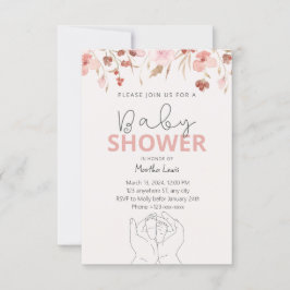 水彩ピンクベビーシャワー 招待状
