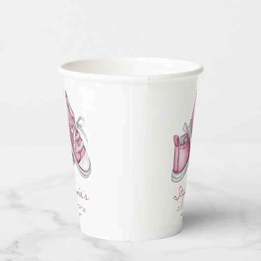 水彩ピンクベビーブーティベビーシャワー 紙コップ (右)