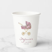 水彩ピンクベビーベビーカー赤ちゃんシャワー 紙コップ (裏面)