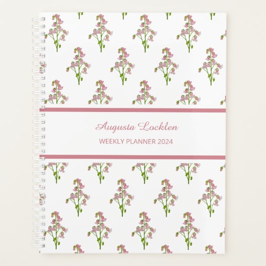 水彩ピンクベルフラワーパターンウィークリープランナー プランナー手帳 (正面)