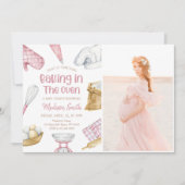 水彩ピンクベーキングベビーガールシャワー写真 招待状 (正面)
