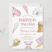 水彩ピンクベーキングベビーガールシャワー 招待状 (正面)