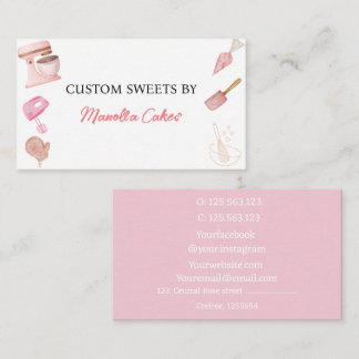 水彩ピンクベーキング料理器ベーカリー最小 名刺