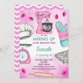 水彩ピンクベーキング料理誕生日招待状 招待状