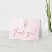 水彩ピンクホットエアバルーン赤ちゃんシャワー サンキューカード (正面)