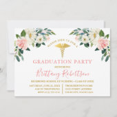 水彩ピンクホワイトフローラメディカルグラードパーティー 招待状 (正面)