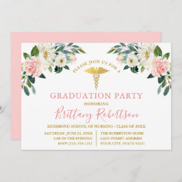 水彩ピンクホワイトフローラメディカルグラードパーティー 招待状