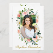 水彩ピンクホワイトフローラ写真キンセアニェラ 招待状 (正面/裏面)