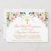 水彩ピンクホワイトフローラ第1聖体金ゴールド 招待状 (正面)