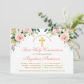 水彩ピンクホワイトフローラ第1聖体金ゴールド 招待状 (スタンド正面)