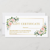 水彩ピンクホワイトフローラ金ゴールドギフト証明書 (正面)