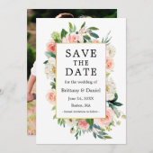 水彩ピンクホワイトフローラ金ゴールドフレームフォトバック セーブザデート (正面/裏面)