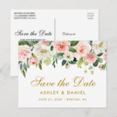 水彩ピンクホワイトフローラ金ゴールド保存日 案内ポストカード (正面/裏面)