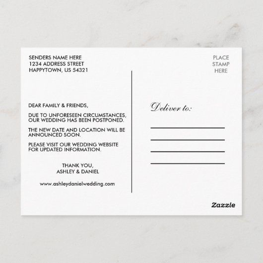 水彩ピンクホワイトフローラ金ゴールド日付の変更 ポストカード (裏面)