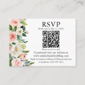 水彩ピンクホワイトフローラQR 結婚 RSVP エンクロージャーカード (正面)