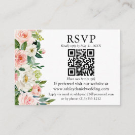 水彩ピンクホワイトフローラQR 結婚 RSVP エンクロージャーカード