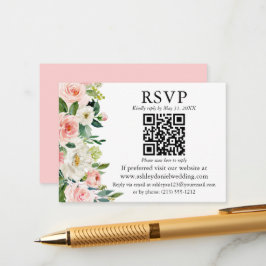 水彩ピンクホワイトフローラQR 結婚 RSVP エンクロージャーカード