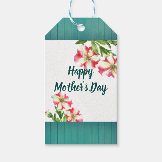 水彩ピンクホワイトペチュニアスフローラ母の日 ギフトタグ (正面)