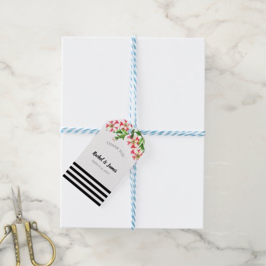 水彩ピンクホワイトペチュニアフローラ結婚ズ ギフトタグ (より糸付き)