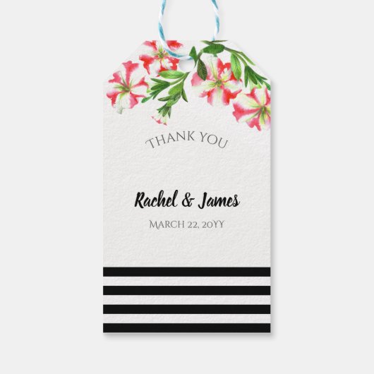 水彩ピンクホワイトペチュニアフローラ結婚ズ ギフトタグ (裏面)