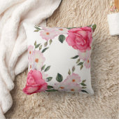 水彩ピンクホワイトローズコーナープレーン クッション (ブランケット)