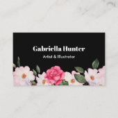 水彩ピンクホワイトローズバレリーナフローラブラック 名刺 (正面)