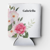水彩ピンクホワイトローズバレリーナフローラリーフ 缶クーラー (正面)