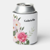水彩ピンクホワイトローズバレリーナフローラリーフ 缶クーラー (缶裏面)