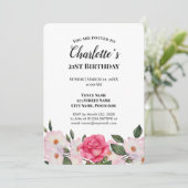 水彩ピンクホワイトローズバースデーパーティー 招待状 (スタンド正面)